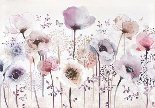 hity Papier Peint Panoramique Fleur 350cmx245cm Tropical Plante Motif Chinois 3D Tapisserie Murale Aquarelle Fleurs Feuille Papillon Salon Chambre Fille Enfant Zen Mural