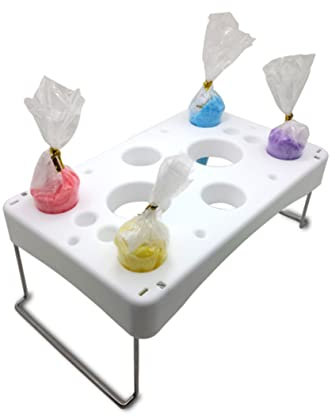 TOPBATHY Piping Bags Storage Holder Stainless Steel Folding Table with Multiple for Cake Decoration Workshop White