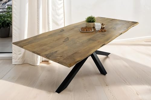 SAM Esstisch Tiger 220x100 cm Mangoholz Natur Vintage Spider schwarz