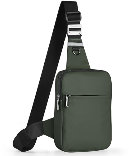 Tibroni Axelväska bröstväska herr dam med RFID-blockering, crossbody-väskor för små män, resor bodybag mobiltelefon mage sport vandring, Grön, S, Enkelhet