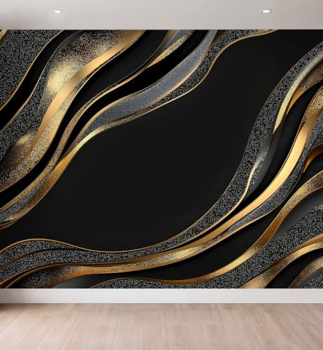 Fototapete 3D EFFEKT Vliestapete mit Geruch Freiheit Luxus Marmor Textur 350 x 256 cm für Wohnzimmer Schlafzimmer Kinderzimmer Flur Modern Vlies Tapete Wandtapete Motivtapeten Schwarz Gold