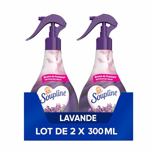 Soupline, Brume de Linge Parfumée, Lavande Relaxante, Lot de 2 x 300 ml | Spray désodorisant textile, Idéal pour oreillers et linge de lit, Favorise le sommeil, Formule à base d'eau