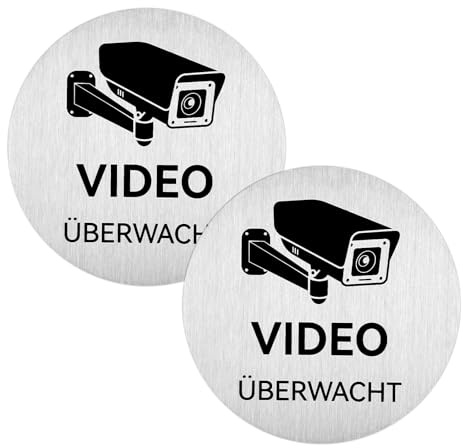 2 Stück Schild Videoüberwachung,Aluminium Achtung Videoüberwachung Schild | Selbstklebend Schilds Kameraüberwachung für Öffentliche und private Ort 10cm Rund