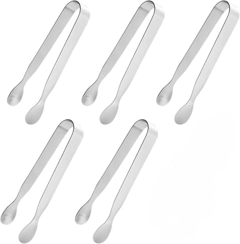 5 Stück Zuckerzange Edelstahl, Vielseitige Candybar Zangen für Eiswürfel Zuckerstücke Hochwertige Eiswürfelzange Zuckerzange in Chromoptik Ideal für Dessert, Büfett & Party Spülmaschinengee