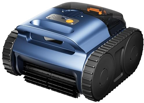 RERIOU Cordless Robotic Pool Vacuum, Pool Cleaner with Track Drive, Sonar Navigation, 180W Brushless Motor, Wall Waterline Climbing, 150-Min Runtime, for Inground Above Ground 2150 Sq. Ft.