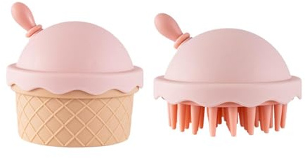 Masajeador de cuero cabelludo con forma de helado, cepillo de champú con tapa y espejo para relajarse, exfoliante de limpieza profunda y alivia el uso húmedo y seco para todo tipo de cabello