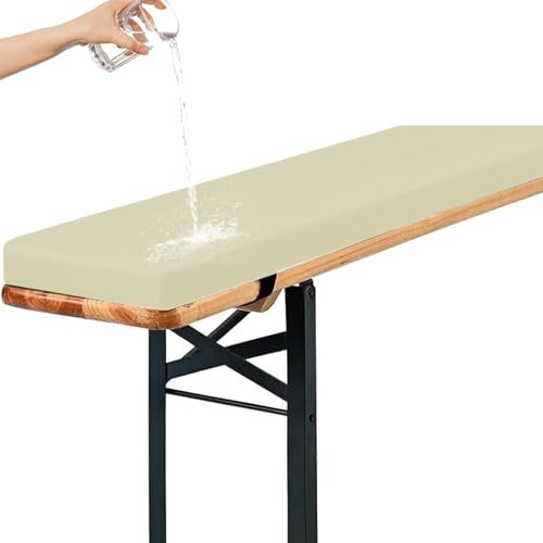 Genérico Cojines Acolchados para Banco de Cerveza, Cojín Antideslizante Impermeable 220x25, 180x23, 200x30 con Hebilla para Muebles de Exterior, Resistentes A La Intemperie,Off White,200x25x3cm