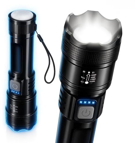 wowtravel Rechargeable LED Torch Flashlight 800 Lumens Zoomable Tactical Torch with Power Bank Type C Fast Charging Waterproof Camping Emergency Light