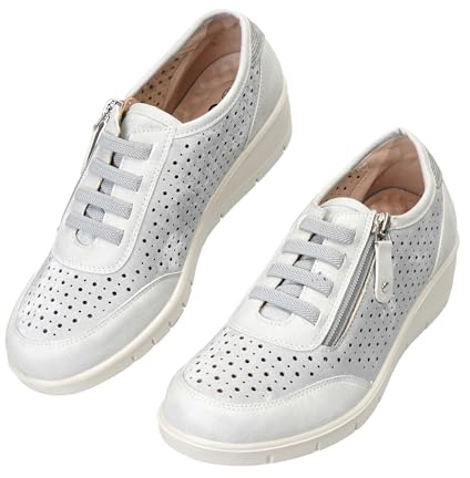 CLEIKS Sandali Penny Loafer Donna Pantofola Scarpe per Anziane Eleganti Scarpe Estive Mocassino con Tacco Sandali Roman (Argento, 41 EU, WCL260329-11)