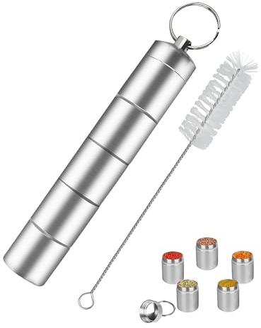 Yotlein Kryddströare camping 5-i-1, små och lätta kryddburkar i aluminium, utomhusresor affärsresor utomhus picknick, (silver)