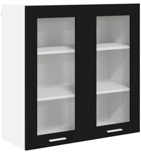 QJBSAVVA Hängeschrank Küche Schwarz Eichen-Optik 80x31x80 cm Küchenoberschrank aus Holzwerkstoff mit 2 Türen Modernes Design Wandschrank für Geschirr und Küchenutensilien