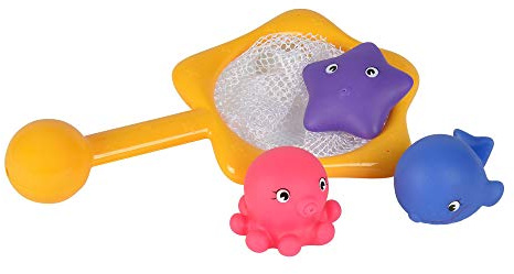 Simba 104015478 - ABC Badetiere im Netz, ab 3 Monaten, mit Kescher, 3 Tiere, Babyspielzeug, Kleinkind, Badewannenspielzeug, Wasserspritztier, Wassertier, Badespaß