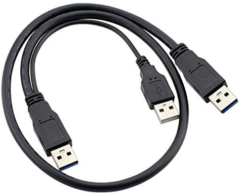 Cablecc Cable USB 3.0 tipo A a doble tipo A, cable en Y de dos A macho a USB macho para disco duro externo, súper velocidad, 5 Gbps