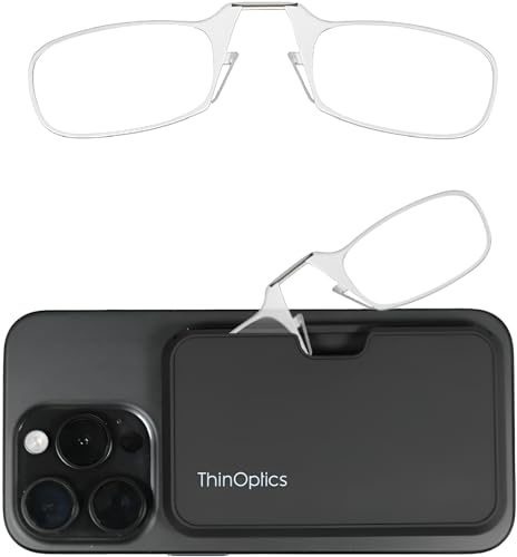 ThinOptics faltbare Lesebrille 1,0 bis 2,5, mit Universaletui, klein, flach | Faltbare Nasenbrille ohne Bügel mit Flex-Fit-Technologie, sitzt direkt auf der Nase, für unterwegs, im Taschenformat, leicht