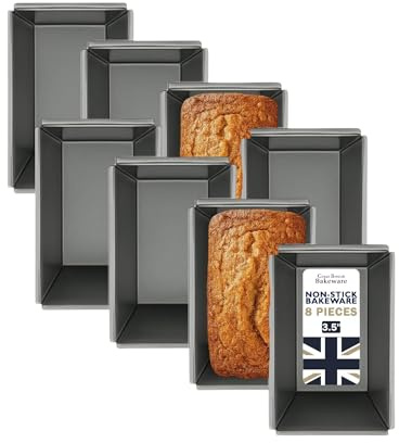Samuel Groves Great British Bakeware 8 Pack 9cm Mini Superior Double Coated Non-Stick Rectangular Loaf Tin, Mini Cake, Bread, Baking, Oven Safe, Fixed Base, PFOA & BPA Free Cookware, Made in England