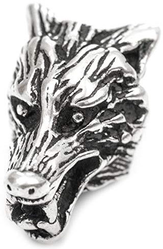 Windalf Haar & Wikinger Bartschmuck FENRIS 12 mm Wolfskopf Große Öffnung Vintage 925 Sterlingsilber