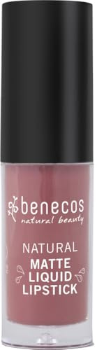 benecos - natural beauty Biokosmetik Matte Liquid Lipstick hochpigmentiert mit Carnaubawachs talkfrei vegan romance, Rosewood, 5 ml