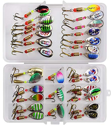 LEAMALLS 31 Piezas Señuelos Pesca Artificial Cebos para Anzuelos Pesca, Cucharillas Pesca Accesorios Aparejos De Pesca para la Pesca Ganchos