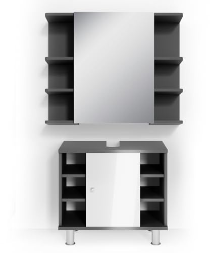 Vicco Badmöbel-Set Fynn, Anthrazit, 60 cm | besteht aus Badspiegel und Waschbeckenunterschrank