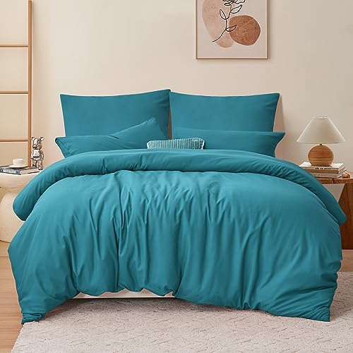 RUIKASI Bettwäsche 200x220 Türkis 3teilig - Petrol Mikrofaser Bettwäsche-Sets Oeko-TEX, Bettbezüge 200 x 220cm + 2 Kissenbezüge 80x80cm mit Reißverschluss, Weich und Bügelfrei