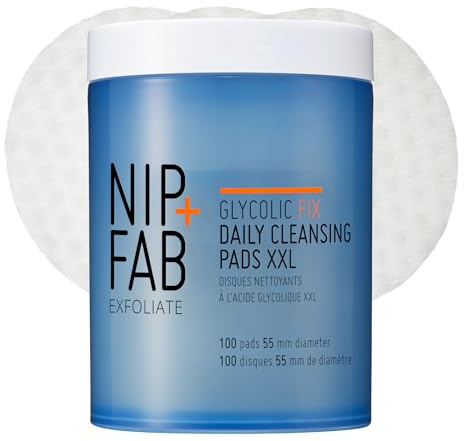 Nip+Fab Glycolic Toner Pads, 3% AHA Exfoliating Wipes, 100 pads | Soaked in exfoliating glycolic acid to retexture your skin, moisturising formula with hyaluronic acid and blue daisy