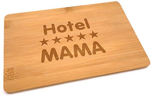 Samunshi® Holzbrett mit Gravur Hotel Mama aus Bambus Brett Schneidebrett klein Brotzeitbrett Holz Schneidebretter Holzbrett Küche