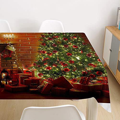 Morbuy Weihnachten Tischdecke Abwaschbar, Tischtuch Rechteckig Tischwäsche Gartentischdecke Outdoor Tischdekoration Wasserdicht Polyester Ölfest Pflegeleicht (100x140cm,Weihnachtskamin)