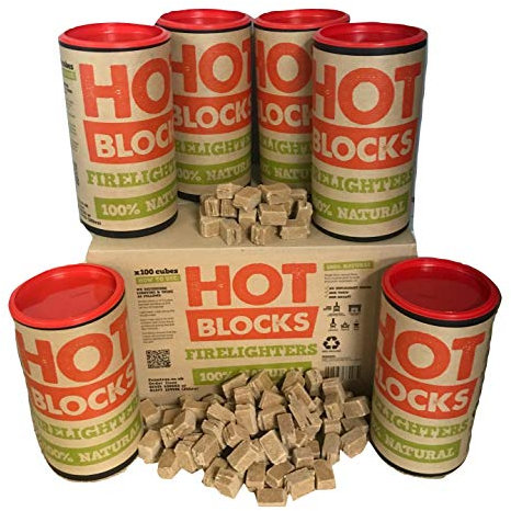 Hotblocks Natural Firelighters 1 box of 6 tubs. 100 cubes in each tub. Total of 600 natural, safe clean cube firelighters