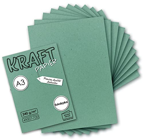 50x Vintage Kraftpapier in Eukalyptus-Grün - DIN A3-29,7 x 42 cm - 240g - natur Recycling-Karton - nachhaltig ökologisch Bastel-Karton Einzel-Karte - UmWelt by GUSTAV NEUSER