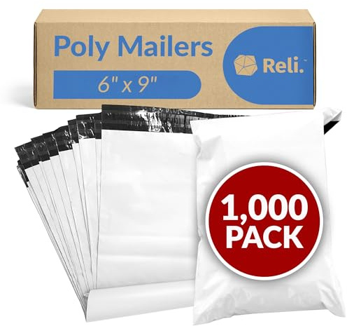 Reli. Poly Mailers 6x9 | 1000 Pcs Bulk | Small Mailing Envelopes/Shipping Bags | White Packaging Bags for Shipping | Non-Padded Poly Mailers | Self Sealing for Small Items, Bulk (White)