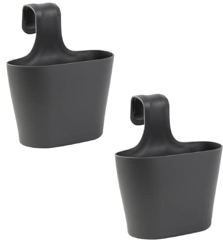 Gariella 2X Blumenkasten oval 2,8 Liter Balkon Übertopf Pflanzkasten Blumentopf zum Hängen mit 1. Bügel und Wasserspeicher Anthrazit