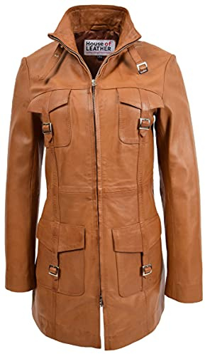 Womens Real Leather Coat Mid Length Dual Zip Fastening Kendall