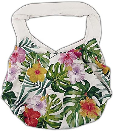 Cieffepi Home Collections Strandtasche aus Baumwolle Art. BAHAMAS, Weiß mit Blumenmuster, Base esagonale 55x55 cm; Altezza borsa 25 cm