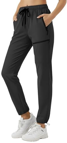 StaySlim Walking Trousers for Women, Hiking Cargo Pants Water Resistant Lightweight Quick Dry Ladies Overtrousers UPF 50 UV Protection, Black, L.