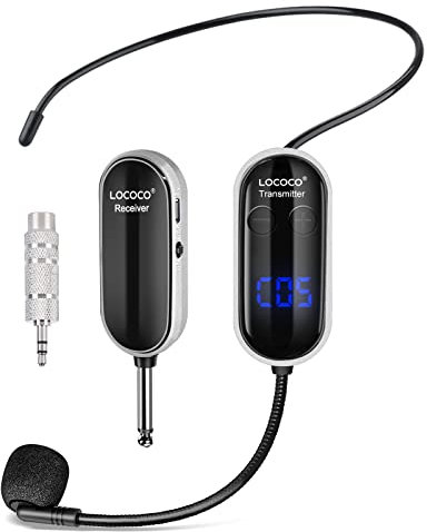 LOCOCO Kabelloses Mikrofon, Drahtloses Headset Mikrofon mit Display, UHF Funkmikrofon 50m Kabellose Übertragung für Fitnesstrainer, Touristenführer,Lehrer