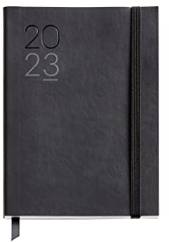 Miquelrius - Jahresplaner 2023 - Woche Querformat - Journal 122 x 168 mm - Flexible Abdeckung aus Kunstleder genäht - Spanisch, Englisch und Portugiesisch - Schwarz
