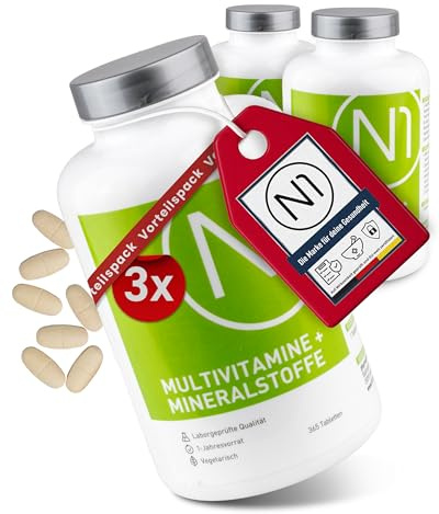 N1 Multivitamin Tabletten hochdosiert - Alle Vitamine + Mineralien - 3x365 Tabl. Jahresvorrat - vegetarisch - Nahrungsergänzungsmittel