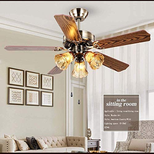 Ventilatore da soffitto vintage con kit luce Lampadario 52 pollici pala del ventilatore in legno, ventilatori da soffitto classici velocità del vento regolabile per sala da pranzo, camera da letto,