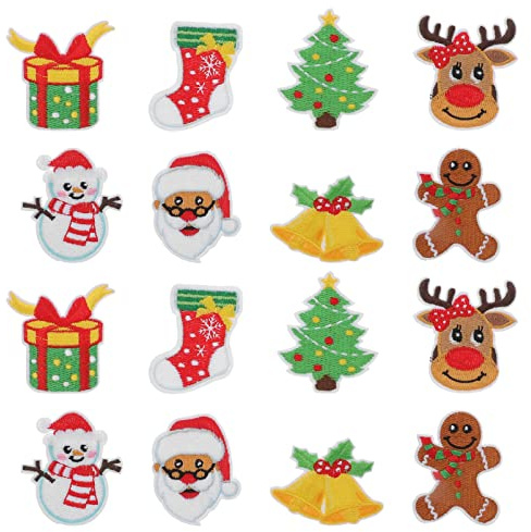 Ciieeo 16 Stück Aufnäher zum Thema Weihnachten Aufnäher zum Aufbügeln Weihnachtsaufbügler zum Basteln Basteln für Kleidung Rucksäcke Dekorationen