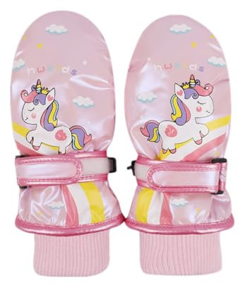 ACMEDE Kinder Skihandschuhe, Einhorn Snowboard Handschuhe wasserdichte und Winddichte Winter Fäustlinge für 2-4-10 Jahre Mädchen Skifahren Snowboard Reiten Laufen Wandern Radfahren (rosa, 5-10 Jahre)