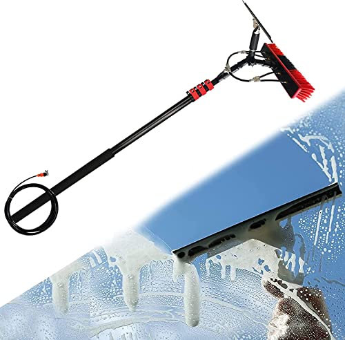 GIZMIT Window Cleaning Pole Kit, Outdoor Water Fed Telescopic Brush with Squeegee, Photovoltaic Panel Cleaning Tool 35cm Brush Head for Cleaning Conservatory Roof,36FT/10.8M