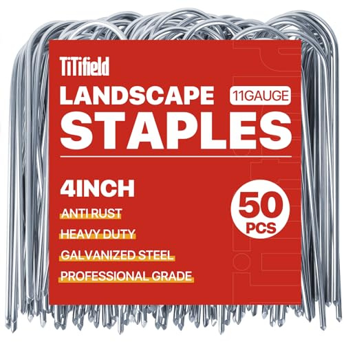 TiTifield U Shape Garden Stakes 50 Packs 4 Inch 11 Gauge Irrigation Tubing Stakes, Heavy Duty Galvanized Landscape Staples for Tube, Lawns, Landscape Fabrics,Irrigation Hose and Weed Barriers