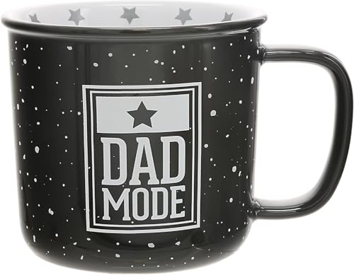 Pavilion Gift Company - Dad Mode 18-ounce Ceramic Mug, Black with Speckled Finish, Durable Thick Walled Camping Style Coffee Cup, Campfire Mug, Fathers Day Gift, 1 Count