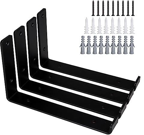 YAYODS 4 Pack Shelf Brackets Heavy Duty, Black Metal Mounted Wall Brackets for Shelves, 5MM Thick Scaffold Shelf Support Brackets, Industrial L Shape Brackets for Room, Bookshelf (9.44x 5.9 inch)