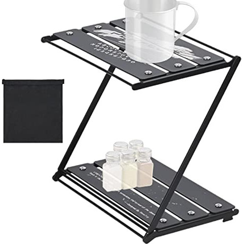WOTEG Zusammenklappbare Regale | 2-lagige faltbare Regale für Campingaufbewahrung | leichtes, stabiles Campingzubehör, Aluminiumlegierung, Karbonstahlregal für Grill, Balkon