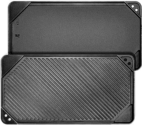 GGC Cast Iron Reversible Griddle, Double-sided Griddle pan for Indoor and Outdoor Cooking, 20 x 10.5 Baking Flat and Ribbed Griddle Plate for Stove Tops, Gas Grills and Camping