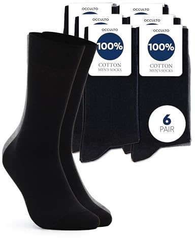 Occulto Chausettes 100% Coton Homme lot de 6 (modèle: Roland) noir 39-42