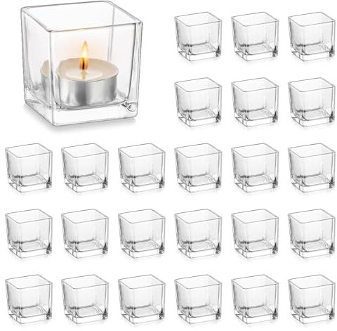 Hewory Teelichthalter Glas Teelichtgläser Windlicht: 24 Stück Teelichter Glas Tischdeko Hochzeit Kerzengläser Klein für Hochzeitsdeko Geburtstagsfeier Party