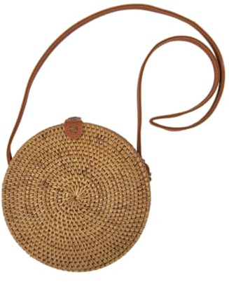 Rattantasche Rund | Handmade in Bali | Rattangeflecht Tasche | Crossbody Tasche aus Rattan | ATE, Braun