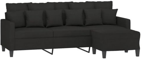 vidaXL Sofa 3 Sitzer, Couch mit Fußhocker, Liegesofa für Wohnzimmer, Polstersofa Sessel Relaxsofa Loungesofa Relaxcouch TV Sofa, Schwarz Stoff